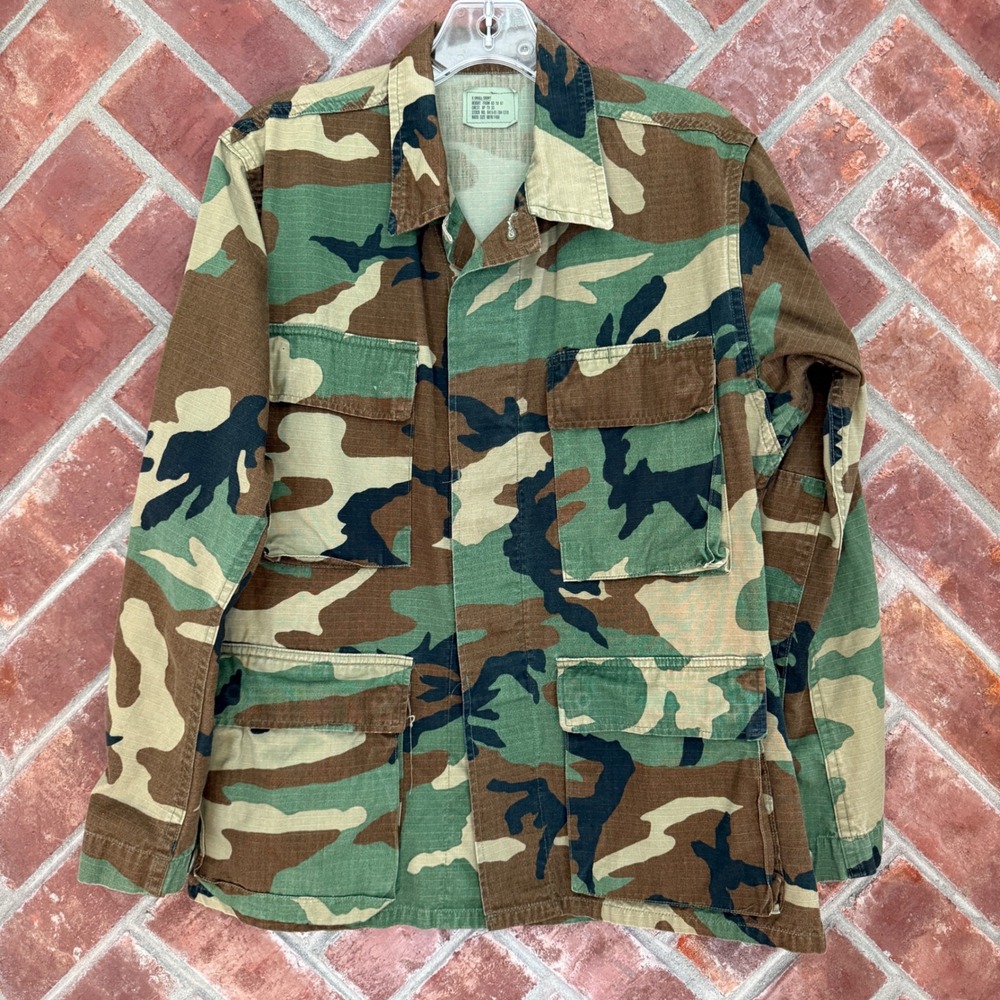 US Military Combat Coat Mens XS Short Green Woodland Camo BDU Ripstop Jacket